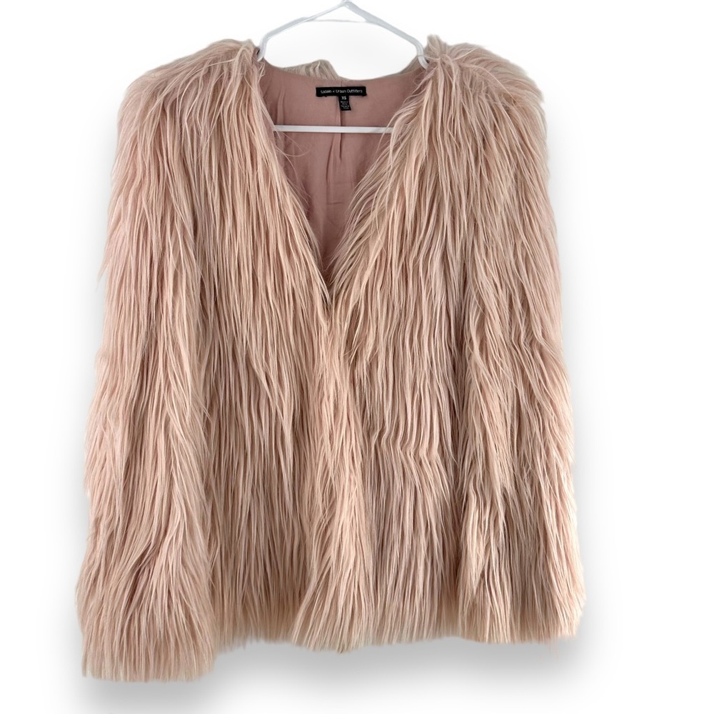 Lanshifei x Urban Outfitters Faux Fur Shaggy Jacket Pale Pink Women's Size XS